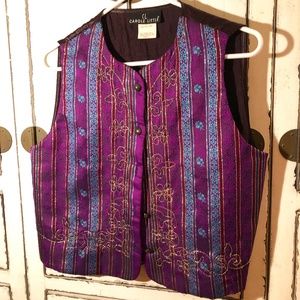 Shimmering Magenta, Turquoise,Vintage Embroidered Vest Sz 6